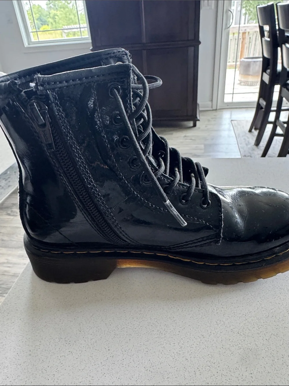 Dr. Martens Junior (1460) Patent Leather Lace Up Boots